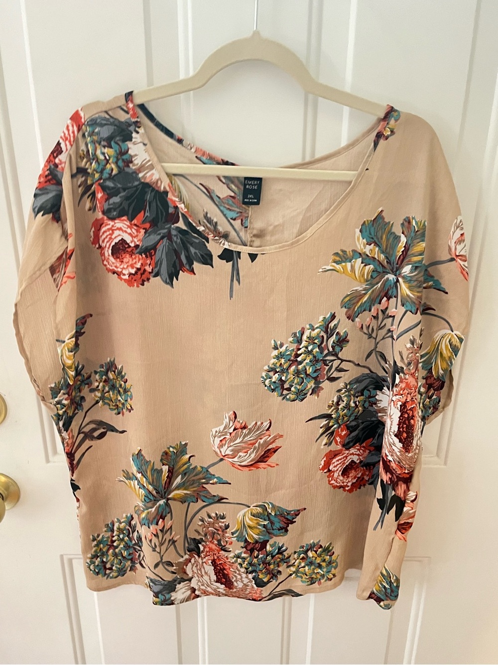 Emery Rose 3XL Floral Scoop Neck Relaxed Fit Work Blouse